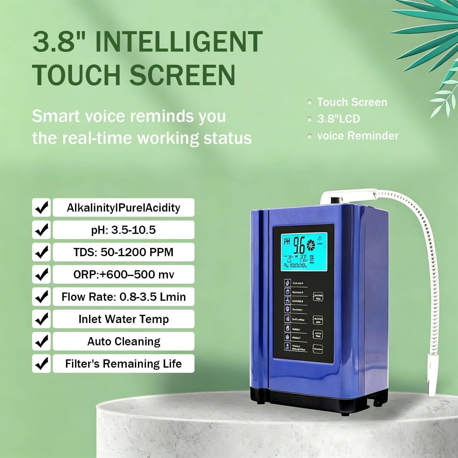 Ionizzatore d'Acqua alcalina, 5 Piastre in Titanio, ORP Fino a -500mV, Filtro da 8.000 Litri, 7 impostazioni dell'Acqua, PH 4-10,5 per Acqua alcalina e acida, autopulizia White