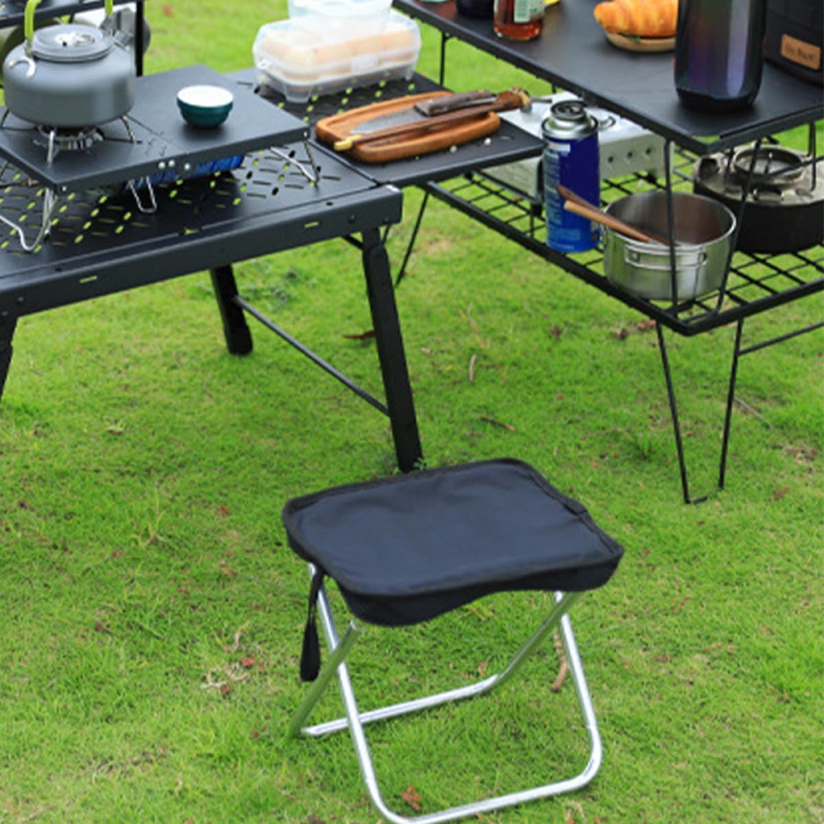 Amosfun Folding Camping Stool Chair Lightweight Portable Aluminum Alloy Folding Stool Bench for Outdoor Hiking Fishing BBQ and Travel
