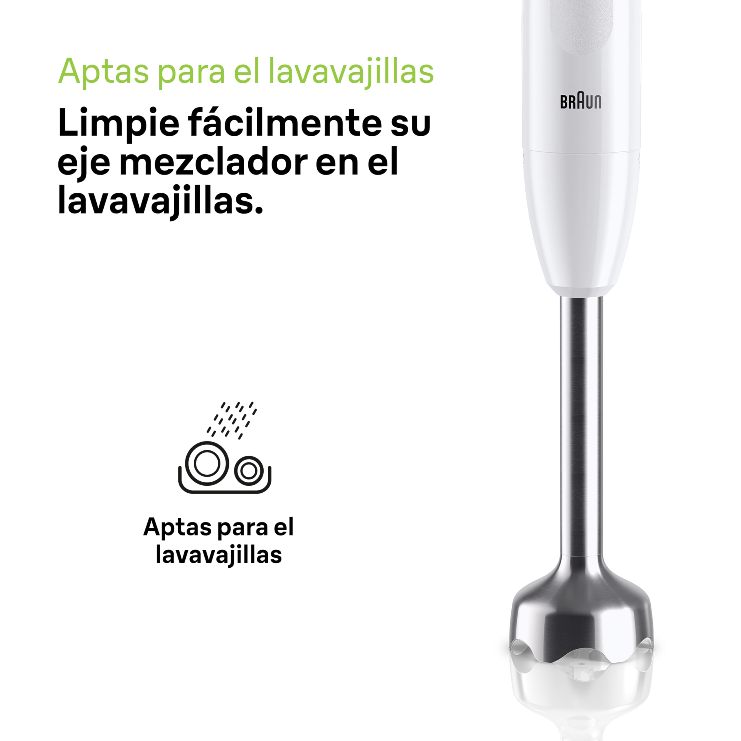 Braun Minipimer MultiQuick 1 - Batidora de mano ligera para sopas, batidos y papillas para bebé, 1 velocidad, vaso medidor 600 ml, 450W, blanco (MQ10.001MWH)