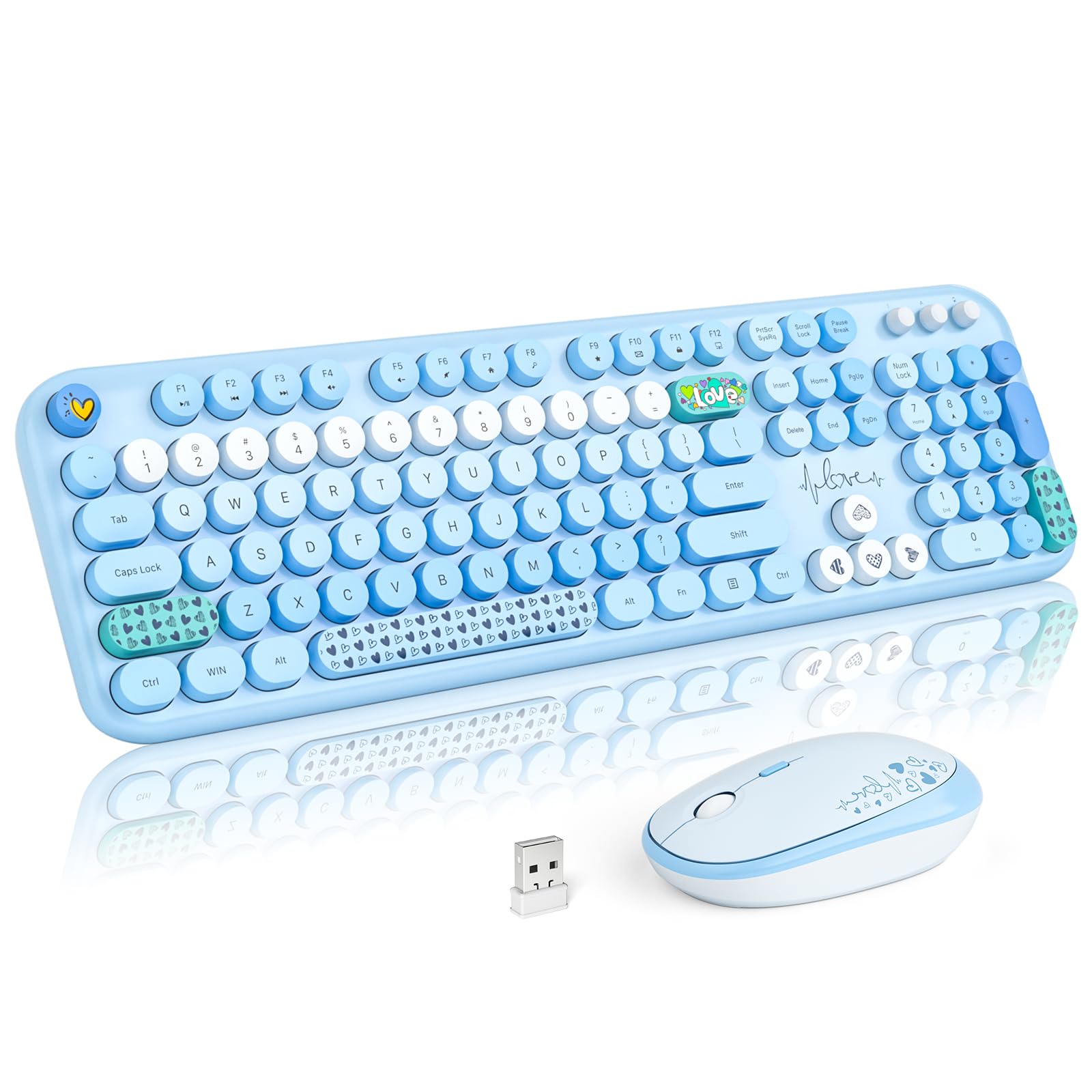 MOFII Wireless Keyboard and Mouse Combo, Cute Retro Typewriter Keyboard and Silent Mouse, 2.4GHz Full Size Computer Keyboard Wireless Mouse Set for PC