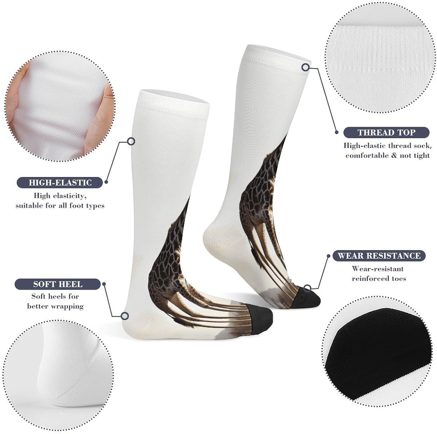African Giraffe Crew Socks Calf Socks Athletic Crew Sock