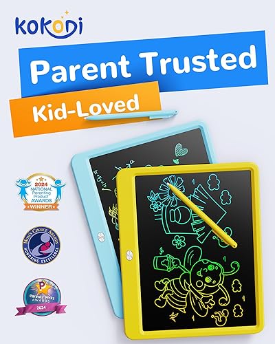 Vista 106 de KOKODI Tableta de escritura LCD, regalos para niños y niñas de 3 años, tableta de dibujo colorida de 10 pulgadas, almohadillas de dibujo Azul