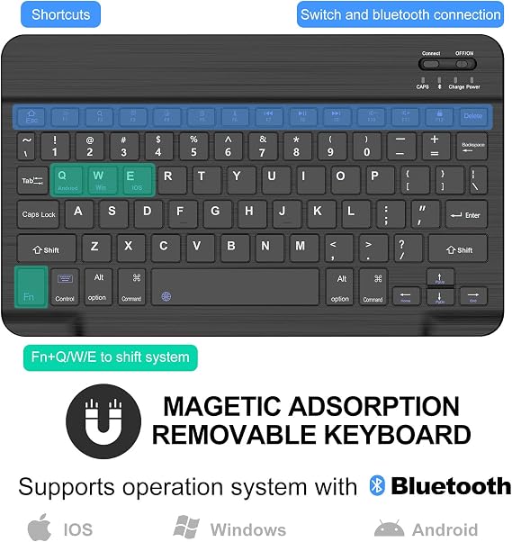 Keyboard Case for Samsung Galaxy Tab A9+ Tablet 11, Dechatable Keyboard Bluetooth, Smart Cover Galaxy A9 Plus Tablet Case with Keyboard, Leather Folio Case for Tab A9 Plus with Pencil Holder, Black