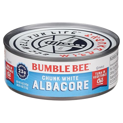 Bumble Bee Trozos de atún blanco blanco en aceite, lata de 5 onzas, atún capturado en la naturaleza, 0.81 oz de proteína por porción, alto en