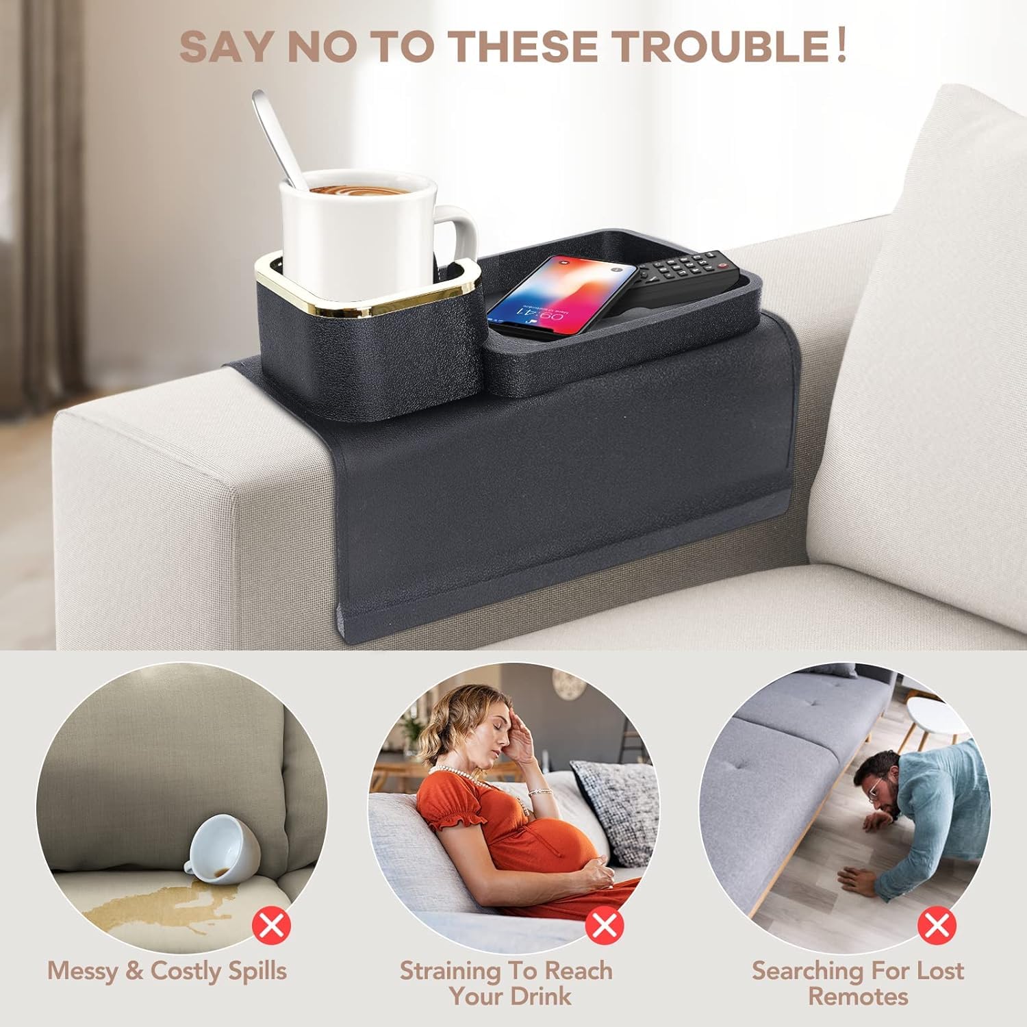 BrikipthDirt-Resistant Silicone Couch Arm Tray for Remote, Snacks, Cellphone and iPad, Gift for Family, Friend Silicone Couch Cup Holder, VIENFUT Anti-Spill and Anti-Slip Sofa Armrest Tray