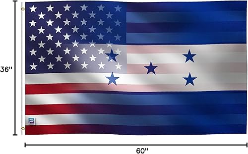 Miniatura 9 de Bandera híbrida estadounidense hondureña de 3 x 5 pies pancarta 100% poliéster, ojales de latón y cabecera de lona fuerte, para uso en exteriores o