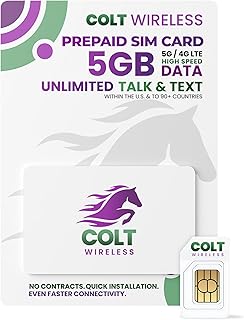 Colt Wireless 30-Day USA Physical Prepaid Sim Card with 5GB 4G LTE/5G Unlimited Data, SIM Card for US, Talk & Text 90+ Countries, Prepaid Cell Phone Plan with Mobile Hotspot, Easy Activation