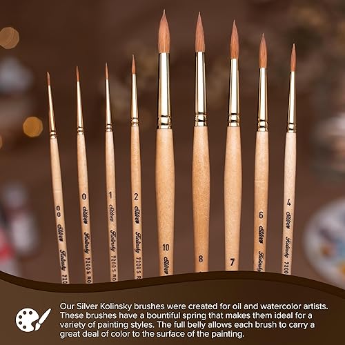 Miniatura 13 de Silver Brush Limited 7200S4 Kolinsky - Pincel redondo para acuarela y aceite, tamaño 4, mango corto