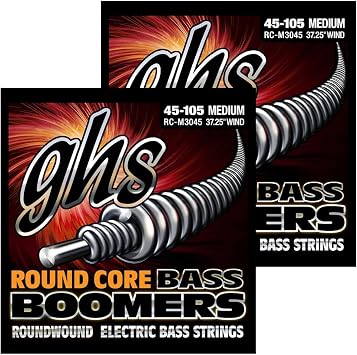 GHS Strings RC-M3045 Round Core Bass Boomers, 4-Set, Medium Gauge, 45-105 37.25" winding, Pack of 2