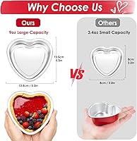 Vista 4 de Moldes grandes en forma de corazón para hornear, 20 juegos de recipientes desechables de papel de aluminio de 9 onzas con tapas, molde