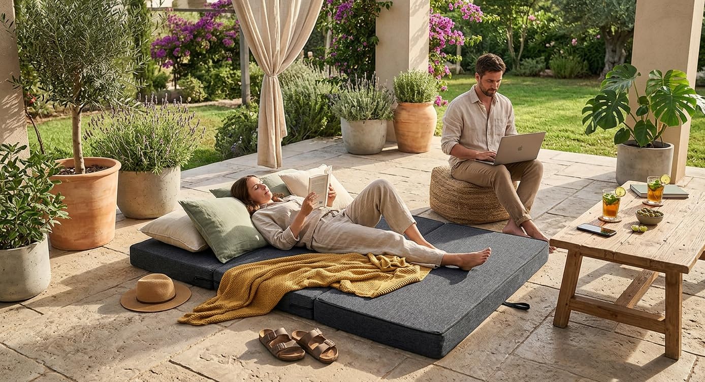 Odolplusz Matelas pliable en mousse avec housse 120 x 200 x 10 cm | Matelas pour camping, matelas de voyage, matelas d'invités, pliable, matelas de sol
