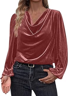 Velvet Tops for Women Long Sleeve Elegant Cowl Neck Party Shirts Dressy Casual Loose Blouses Fall Winter Outfits