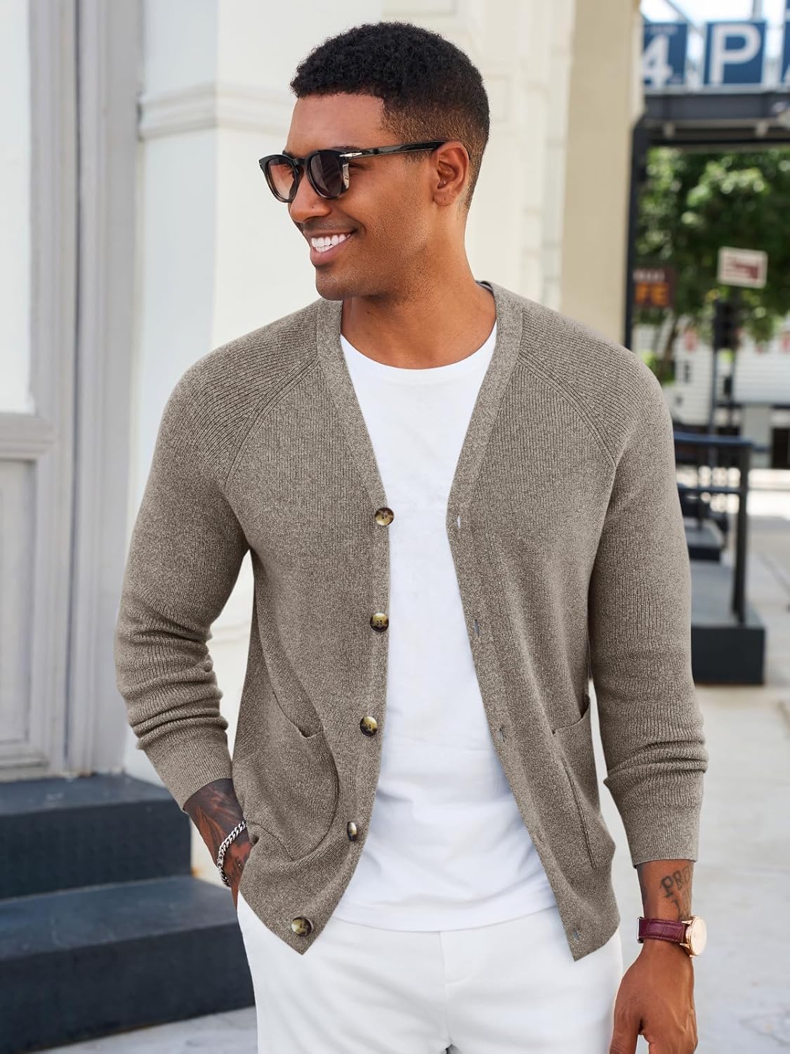 Runcati Men's Cardigan Sweater V Neck Long Sleeve Casul Cardigan Button Down Knitted Sweaters with Pockets - Image 4