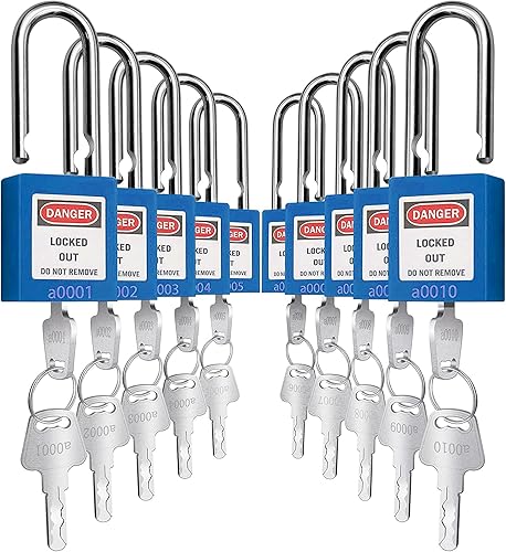 Vista 61 de SAFBY Loto - Candados seguros con 10 llaves para estaciones y dispositivos de bloqueo (amarillo, clave diferente)