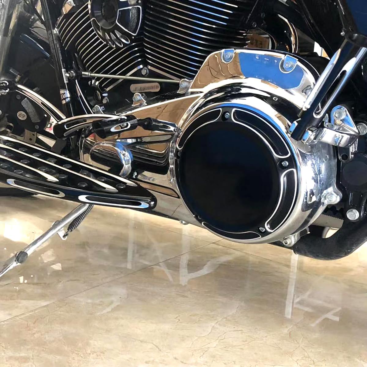 5-Holes Clarity See Through Engine Derby Cover for Harley Touring Models, 2017-2023, Electra Glide, Road Glide, Street Glide (ALL BLACK)