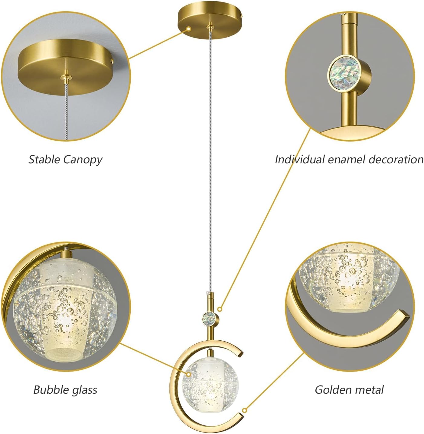 Glass Globe Pendant Lights Kitchen Island Gold Pendant Light Fixture 2 Pack Modern Pendant Lighting for Bedroom Dining Room, Suitable for 110V-120V G4 LED Bulb