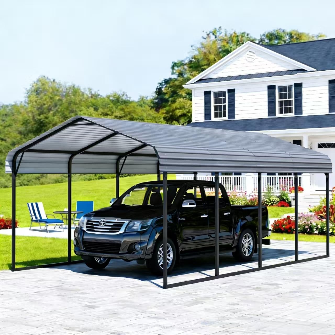 12' x 20' Metal Carport, Heavy Duty Car Shelter with Galvanized Steel Roof and Frame, Sturdy Car Shed in All Weathers, Easy Assembly Metal Car Canopy for 2 Cars, SUV, Tractors and Boat, Gray