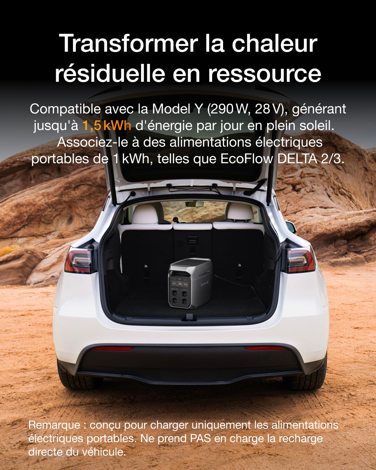 Film solaire HeatGuard EF ECOFLOW 290 W, à 25% de rendement solaire, isolation thermique supérieure à 10 °C, capte jusqu'à 1,3 kWh par jour, étanchéité IP68, panneaux solaires 145W*2 pour Model Y