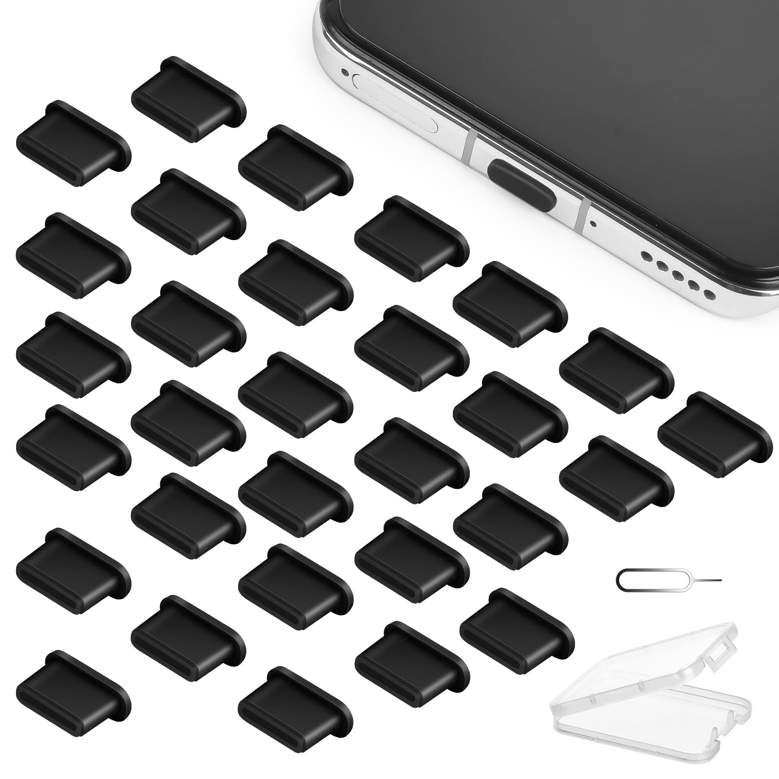 30 Bouchons Anti-Poussière USB-C En Silicone – Noir & Blanc – Protection Ports Smartphone & Tablette