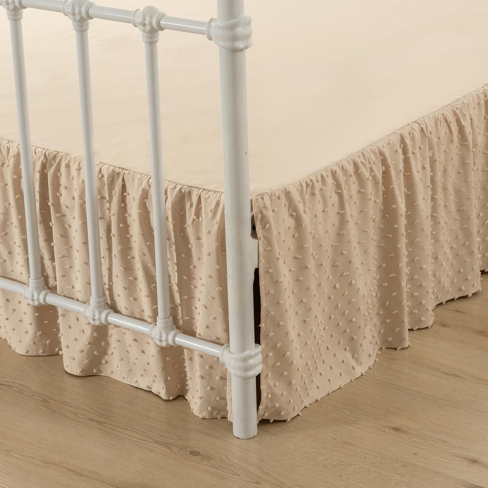 Tufted Dot Bed Skirt Queen Size Ruffled Bed Skirt with Split Corners, 12 Inch Drop Dust Ruffle Bed Skirts with Platform, Camel โ image 1