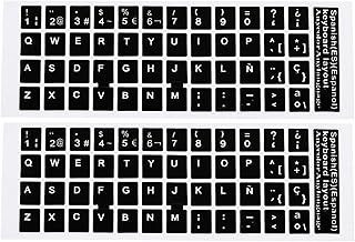 PATIKIL Spanish Keyboard Stickers, 2 Pack Universal Keyboard Replacement Cover Smooth for Notebook Desktop Computer, Black Background White Lettering