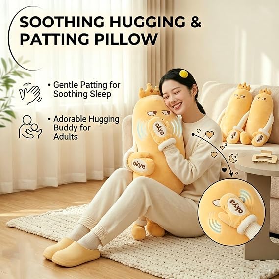 Okya Mango Throw Pillow, Plush Hugging & Patting Pillow with Bluetooth Recording, Gentle Heating Function, Soft Cuddly Cushion for Home Office Gift (Patting-style, L (40.16*10.24*12.99 in))