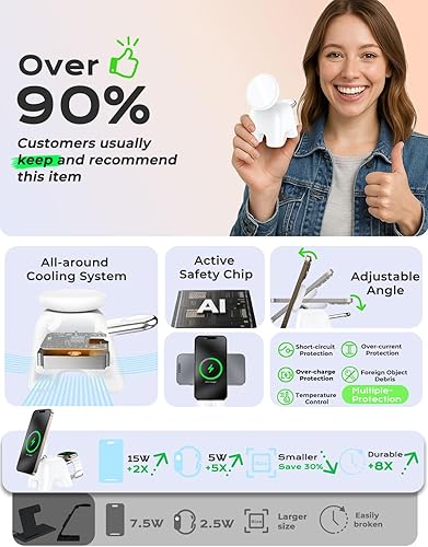Miniatura 6 de Estación de carga inalámbrica magnética 2025, soporte de cargador ultrarrápido de 15 W para iPhone 17, 16, 15, 14, 13, 12 Pro Max, 5 W para Apple