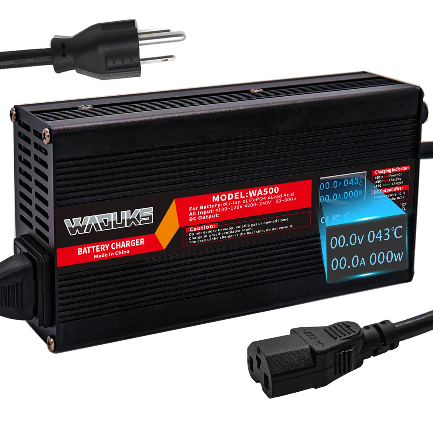 WAOUKS 87.6V 5A LiFePO4 Battery Charger with OLED Display Usd for 24S 72V 76.8V LiFePO4 Battery Smart Fast Charger