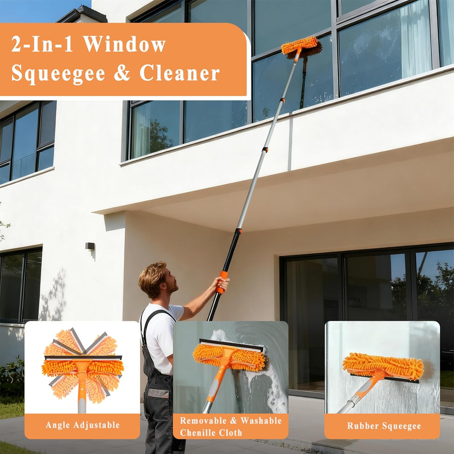 20ft High Ceiling Duster Kit with 4-12ft Heavy-Duty Extension Pole, Cobweb Duster, Ceiling Fan Duster, Window Squeegee & Cleaner, Microfiber Duster, Wall Mop for Home High Reach Cleaning