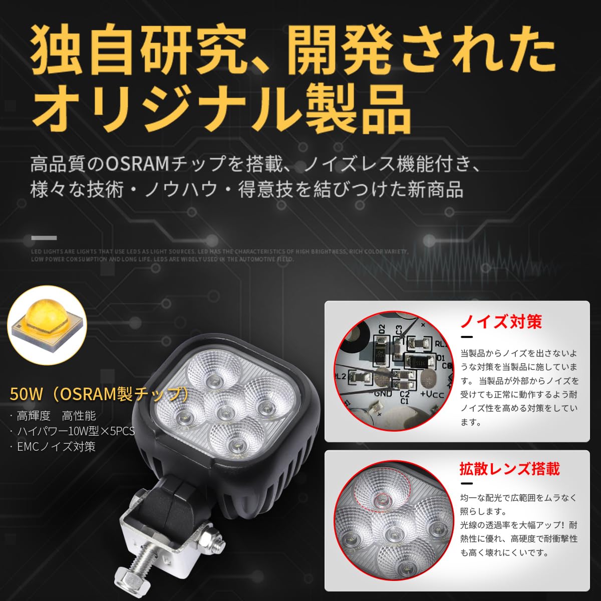 Amazon.co.jp: 【1台】led作業灯 12v24v コンパクト 小型 角型 50w 