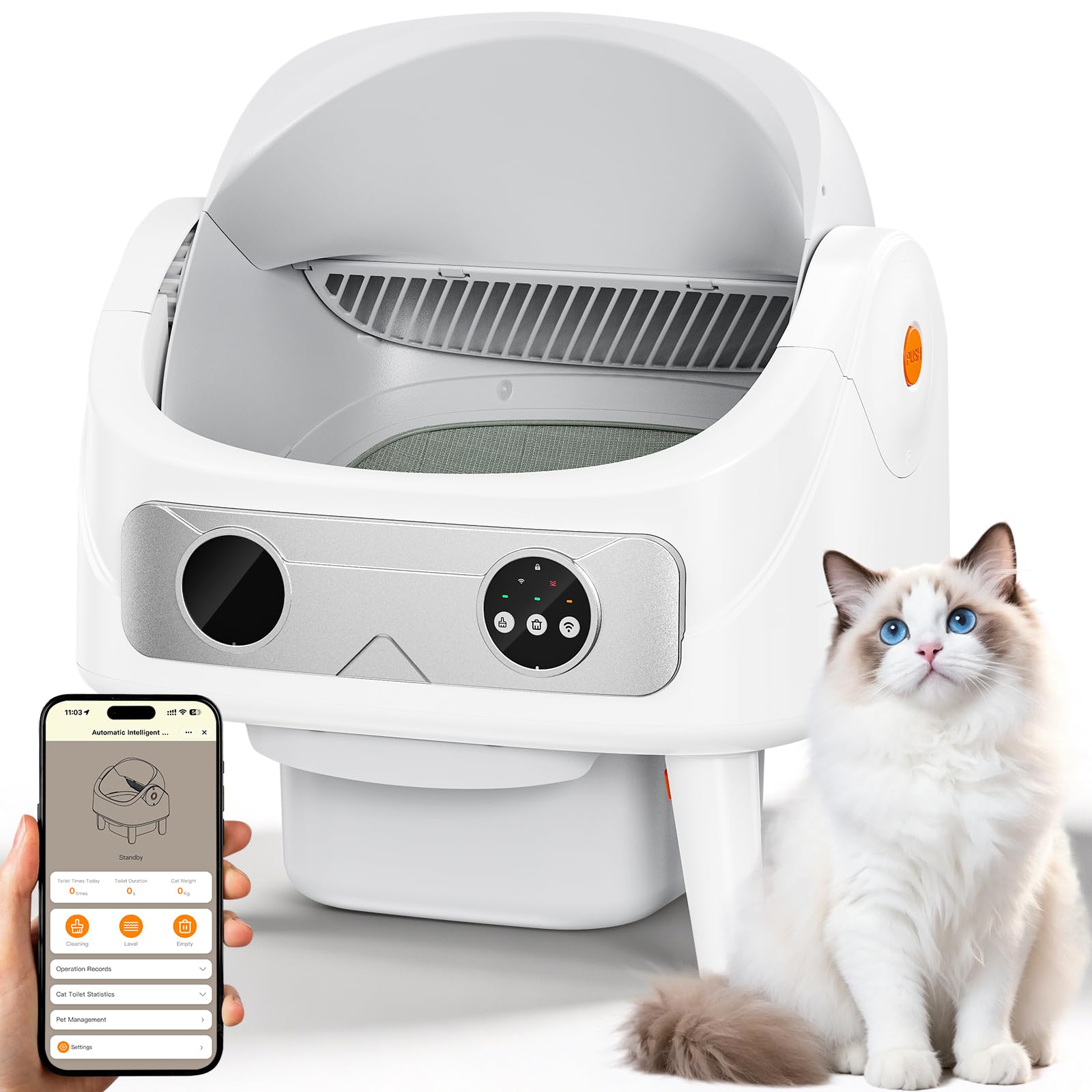 BJNN Automatic Cat Litter Box, Smart Self-Cleaning Cat Litter Tray with Slide-Out Tray Easy Cleaning, Odour Control, Anti-Leaking