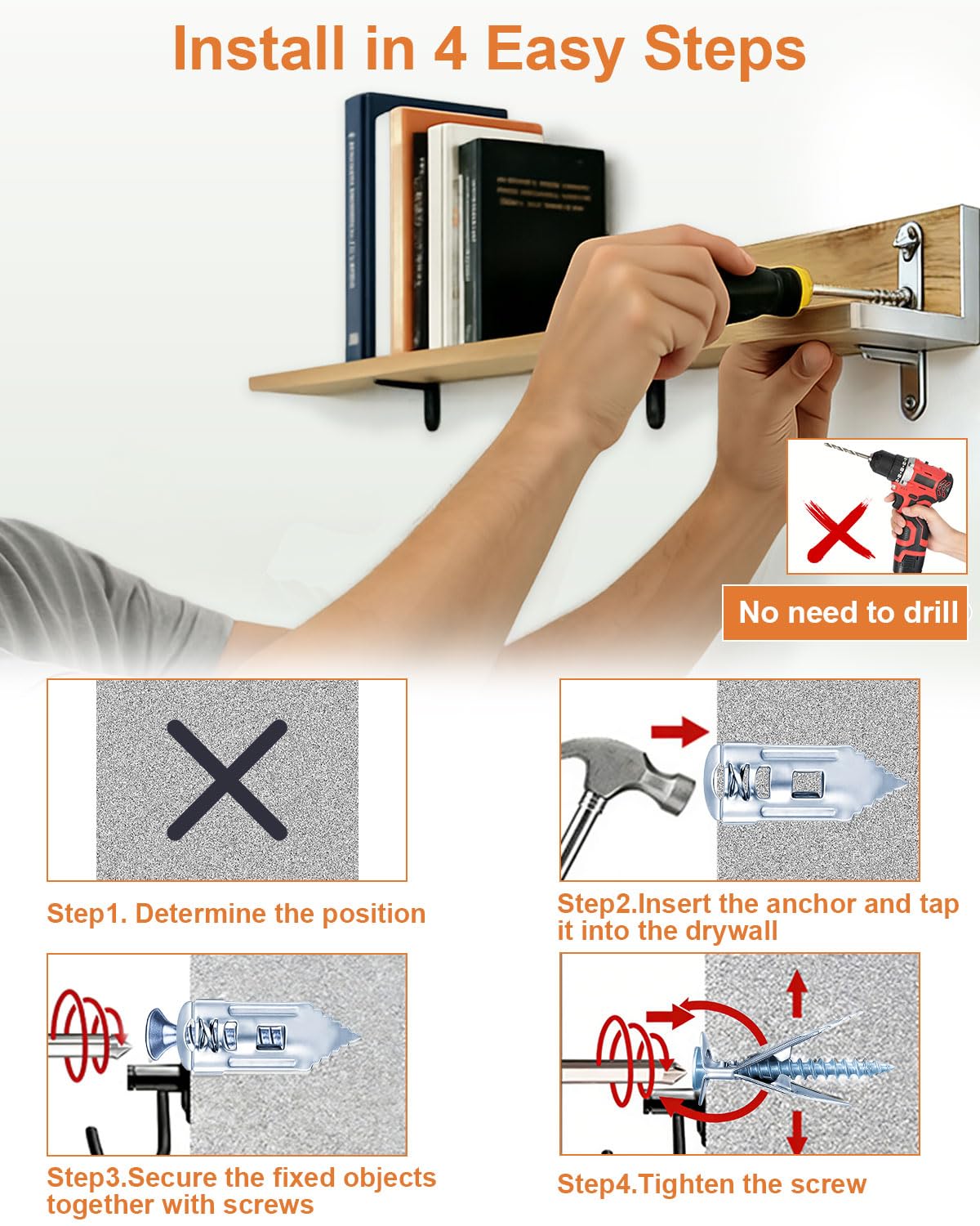 Self Drilling Drywall Anchors with Screws for Shelf, Mirror,Picture Frames