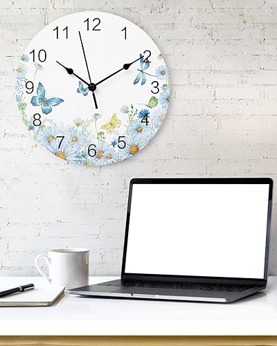 Miniatura 2 de Reloj de pared de PVC con flores y plantas, silencioso, sin tictac, funciona con pilas, reloj redondo para el hogar, sala de estar, oficina,