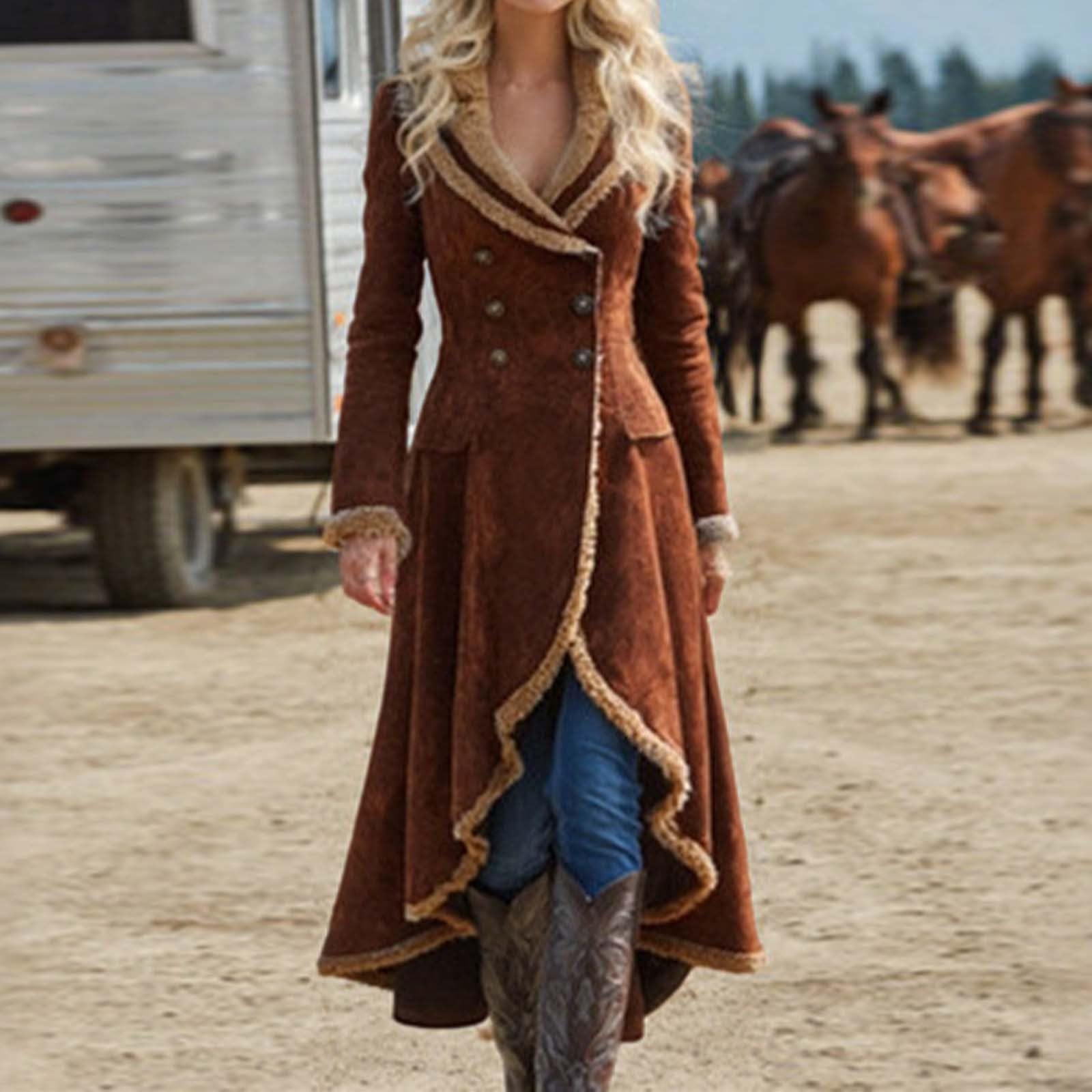 Wintermantel Damen Lang Winterjacke Warm Gefüttert Fleecejacke Ledermantel Revers Mantel Winter Dicke Trenchcoat Umlegekragen Plüsch Kunstpelzmantel PU Lederjacken Mantel Damen Winter Elegant