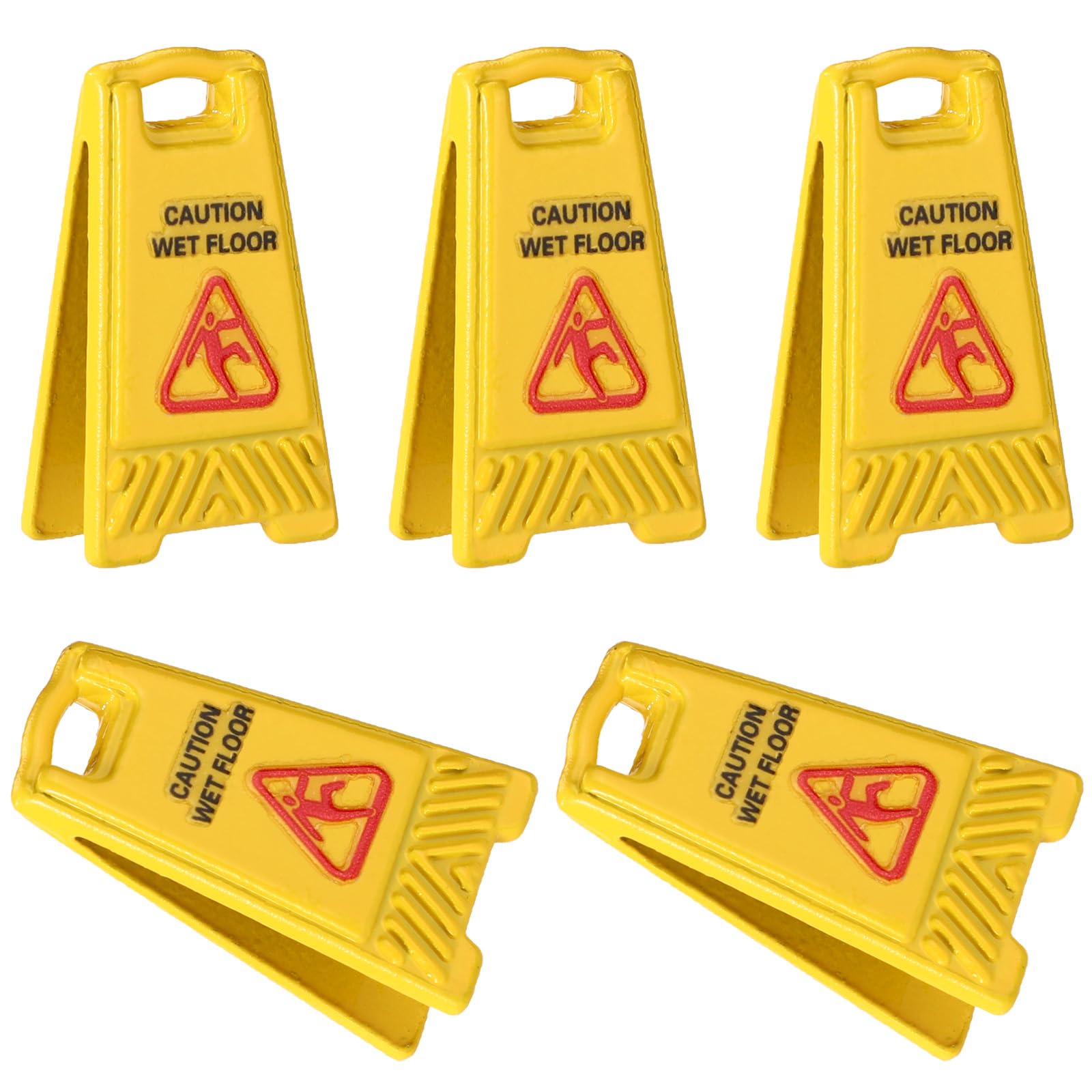 5pcs Miniature Wet Floor Warning Signs, Yellow Dollhouse Wet Floor Warning Signs Dollhouse Realistic Caution Sign for Role Play Educational Use