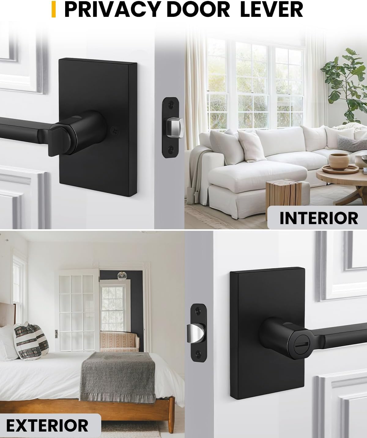 Goldenwarm Black Privacy Door Handles for Interior Doors, Zinc Alloy Matte Black Door Handles Interior for Bedroom & Bathroom, Keyless Door Lever Adjustable & Reversible - 1 Pack