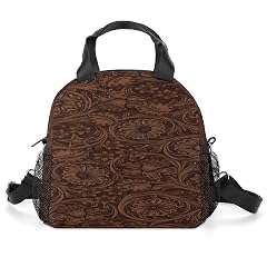 Western Country Rustic Aqua Brown Cowboy Floral Leather Lunch Box for Men Women Durable Lunch Bag for Adults