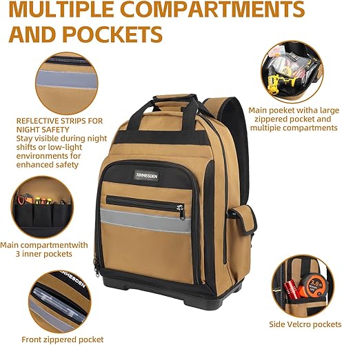Miniatura 3 de Mochila para herramientas, mochila de herramientas resistente con base moldeada impermeable, paquete de trabajo para electricista para herramientas