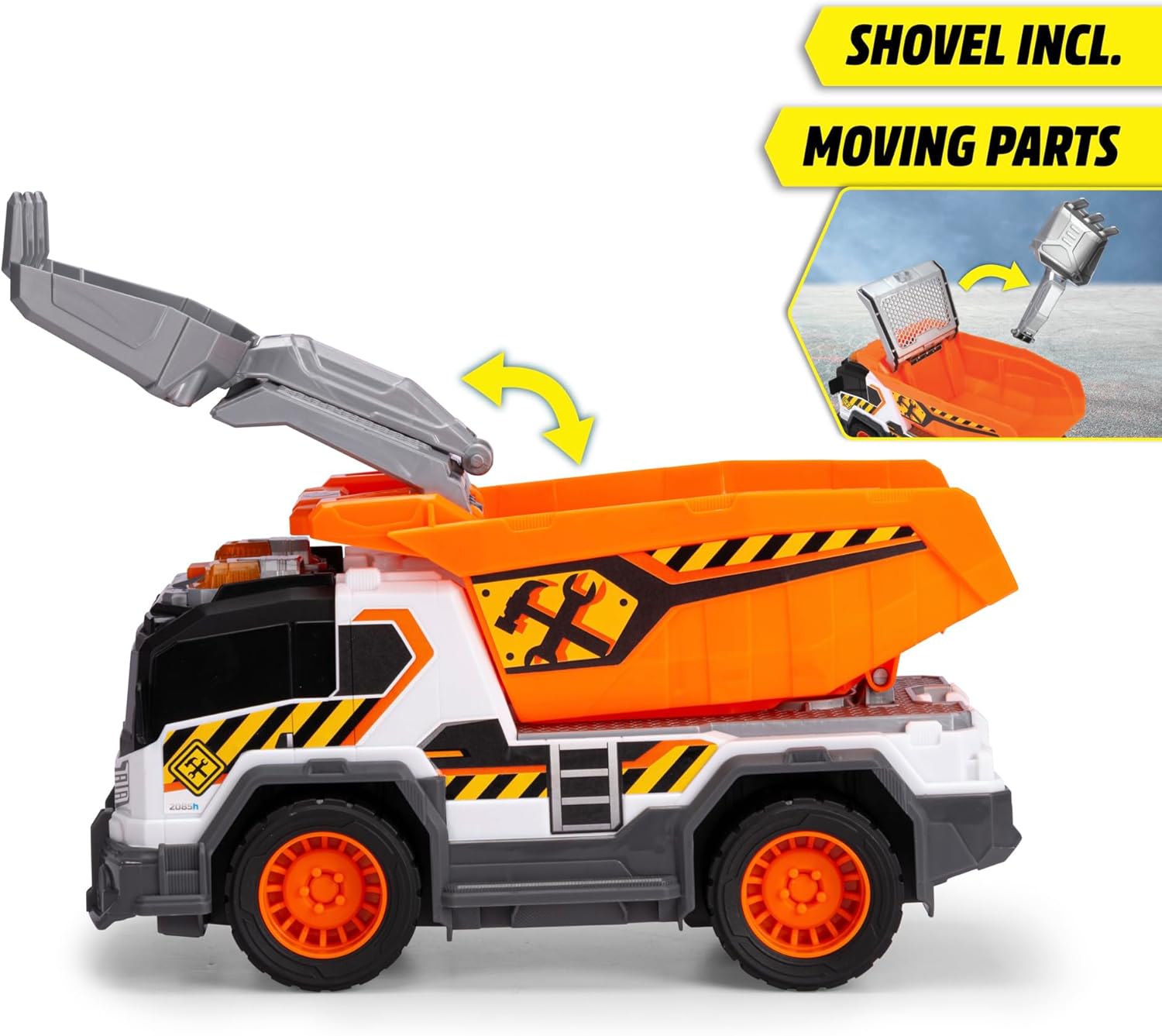 Dickie City Heroes Work 30 cm Dump Truck with Light and Sound, Flip-Over Loading Platform with Sand Sieve and Removable Shovel from 3 Years (203306025)