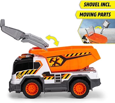 Dickie City Heroes Work 30 cm Dump Truck with Light and Sound, Flip-Over Loading Platform with Sand Sieve and Removable Shovel from 3 Years (203306025)