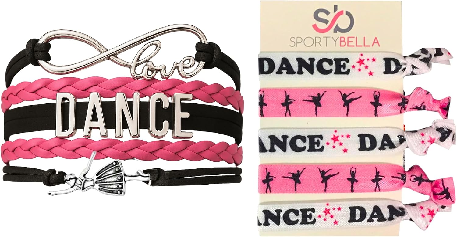 Infinity Collection Dance Gift Set- Dance Bracelet and Dance Hair Ties, Dance Jewelry for Dance Recitals