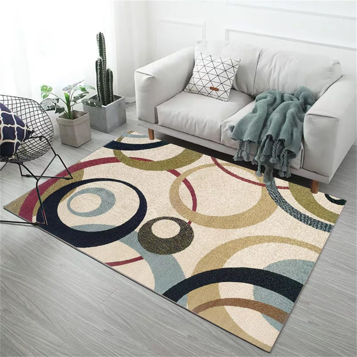 Moquette salon 140x200cm géométrie moderne beige vert, l'élégance du hall