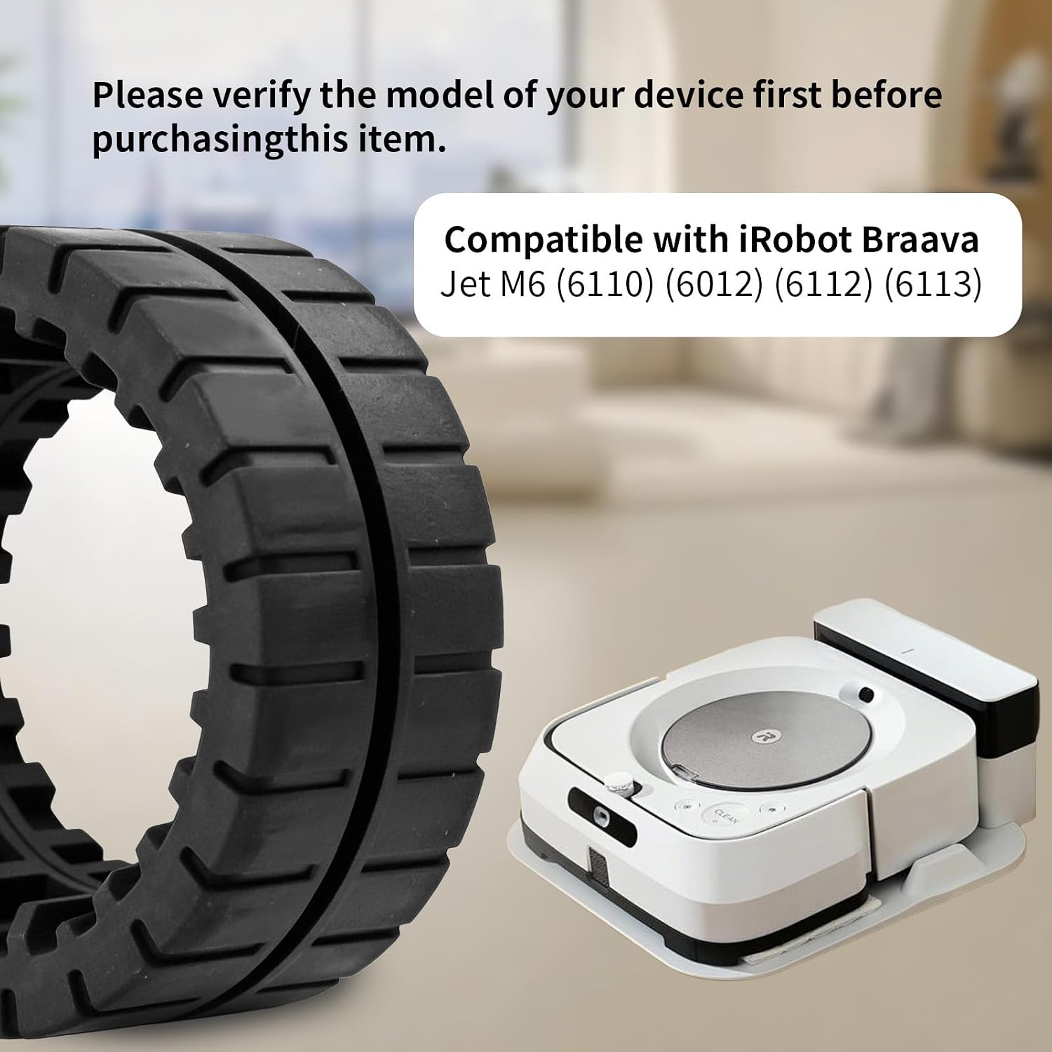 4-Pack Robot Vacuum Wheel Replacement Black Rubber Wheels Compatible with Jet M6 Floor Cleaning Robot, Anti-slip High Adhesion Easy Assembly