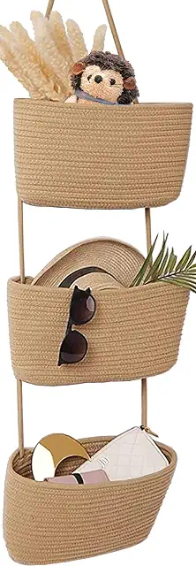 Large 3-Tier Cotton Wall Hanging Basket - Boho Decorative Storage Organizer