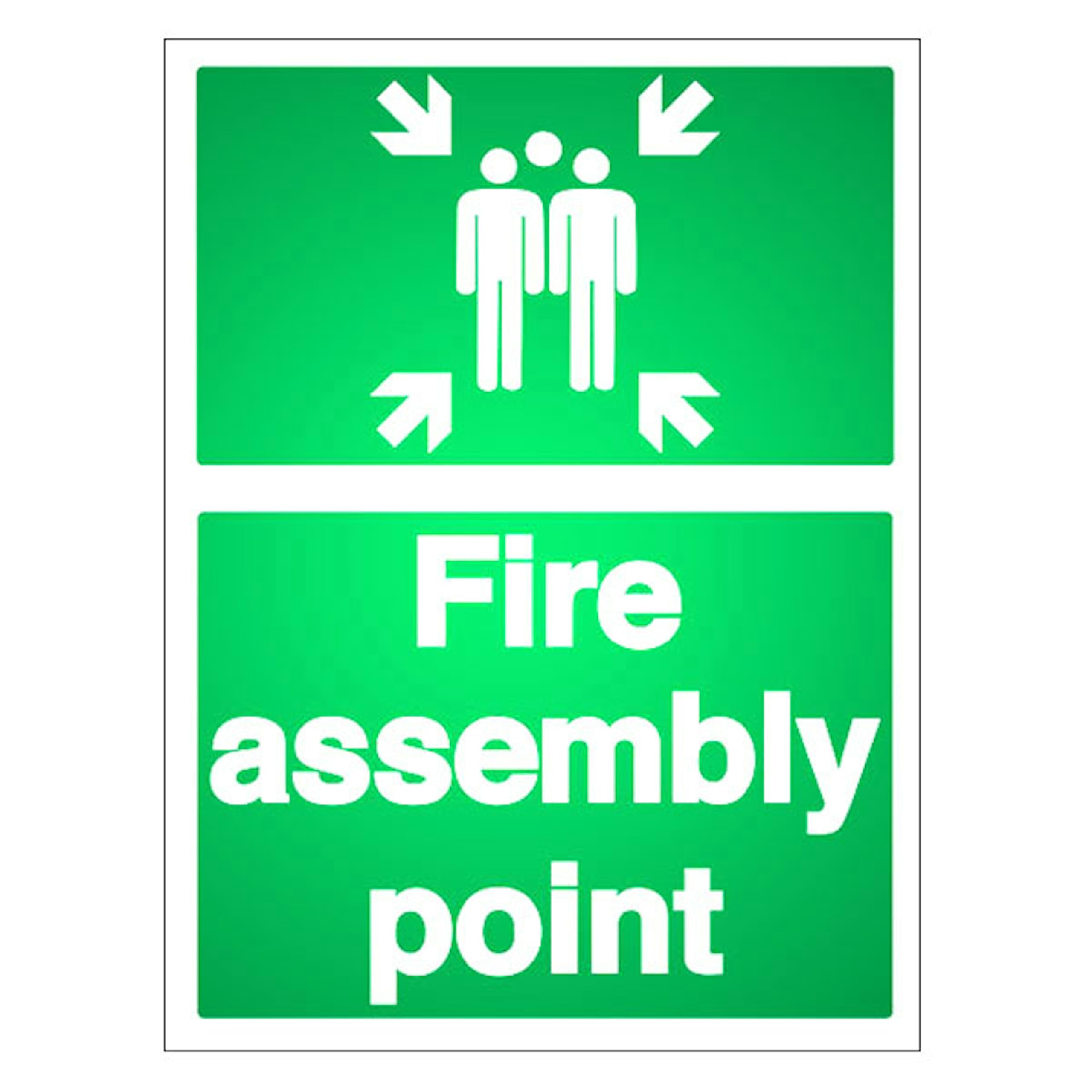 V Safety Reflective Fire Assembly Point with Family - Portrait 400 x 600 mm - 3mm Reflective Aluminium Composite Safety Sign