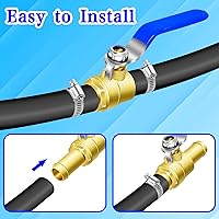 Vista 6 de Kit de válvula de cierre de púas de latón, válvula en línea de 58 pulgadas para mangueras de calentador, 2 abrazaderas de acero inoxidable