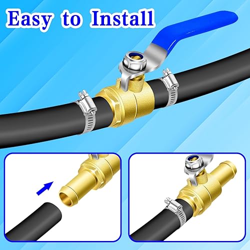 Miniatura 6 de Kit de válvula de cierre de púas de latón, válvula en línea de 58 pulgadas para mangueras de calentador, 2 abrazaderas de acero inoxidable