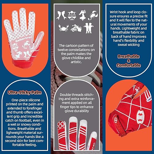 Vista 84 de Seibertron Pro 3.0 Elite - Guantes de fútbol para jóvenes y adultos Tamaño adulto rojo