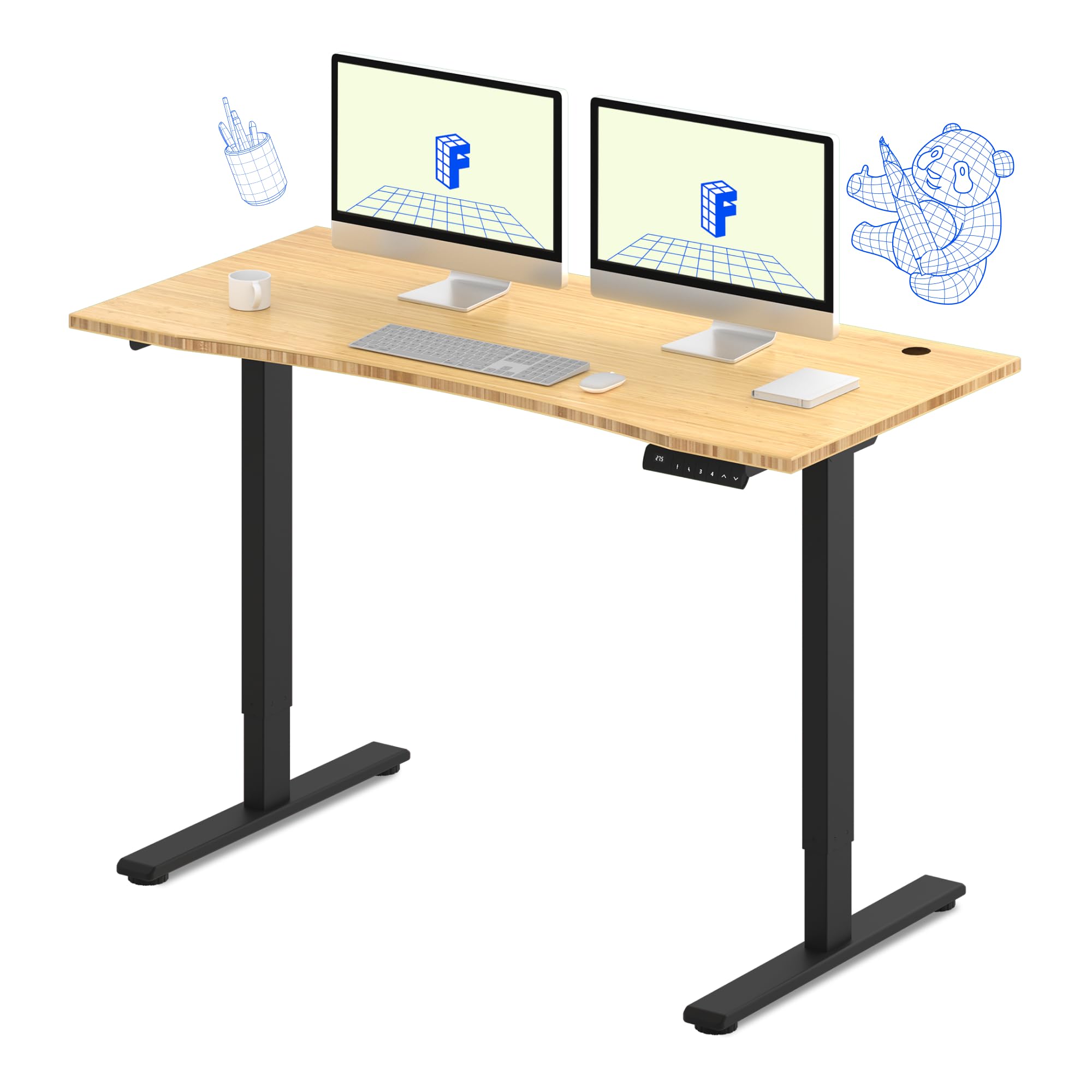 FLEXISPOT E3 Bamboo Dual Motor Electric Standing Desk 55 x 28 Sit Stand Up Desk, Holds 220 lbs, Adjustable Height w/Memory Presets, Solid Bamboo