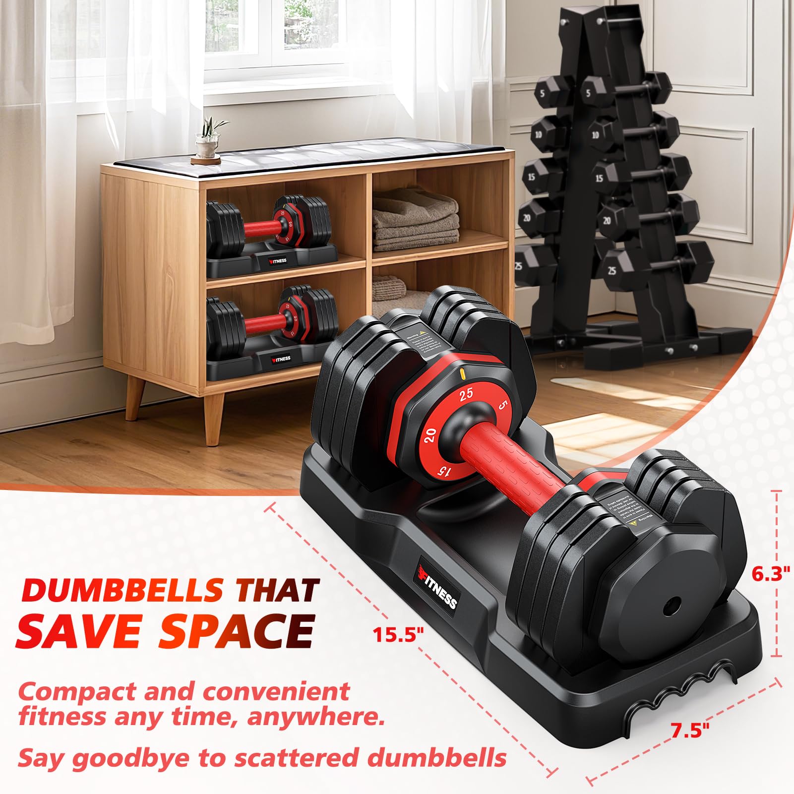 Adjustable Dumbbells Set of 2, 1 Hand Adjustable Weights Dumbbells Set, 5 in 1/10 in 1 Free Dumbbell with Anti-Slip Texture Handle, Weight Set For Home Gym Suit both Men and Women